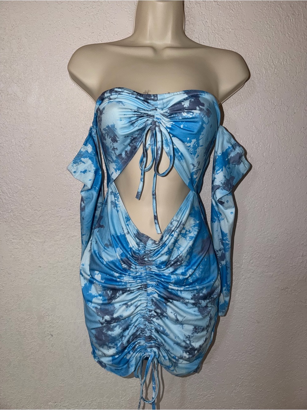 Blue Tie-Dye Cutout Mini Dress